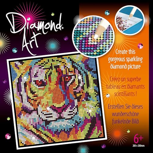 MAMMUT 8182023 - Diamond Art Bastelset Tiger, Komplettset mit Styropor Unterlage, Bildvorlage, Strass Steinchen, Stift und weiterem Zubehör, 5D Diamant Painting Kreativset für Kinder ab 8 Jahre von Mammut Spiel & Geschenk