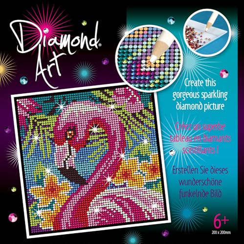 MAMMUT 8182027 - Diamond Art Bastelset Flamingo, Komplettset mit Styropor Unterlage, Bildvorlage, Strass Steinchen, Stift und weiterem Zubehör, 5D Diamant Painting Kreativset für Kinder ab 8 Jahre von Mammut Spiel & Geschenk