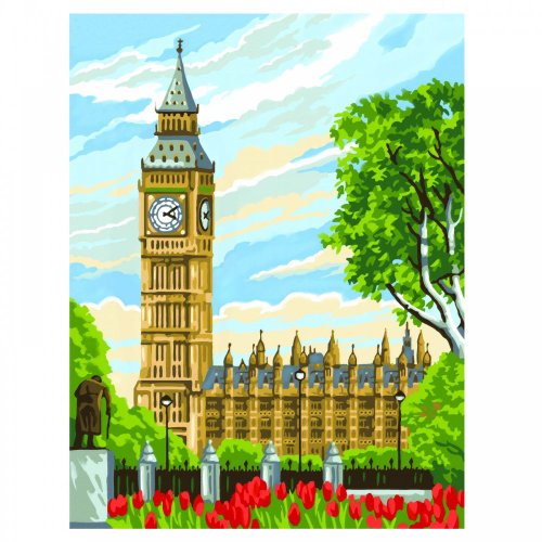 MAMMUT 8221331 - Malen nach Zahlen Junior, Big Ben, London, Komplettset mit bedruckter Malvorlage im A4 Format, 8 Acrylfarben, Pinsel und Anleitung, Malset für Kinder ab 8 Jahre von Mammut Spiel & Geschenk