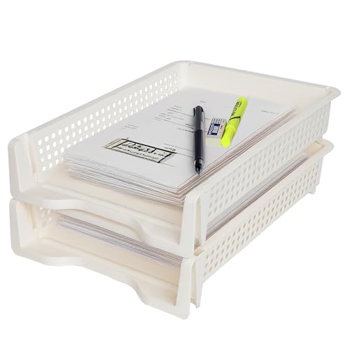 Briefablage Schreibtisch-Organizer – stapelbarer Papier-Organizer für Zuhause und Büro, langlebige Kunststoff-Papierablage für Schreibtisch, A4- und Brief-Dokumentenhalter (weiß) von Manaloom