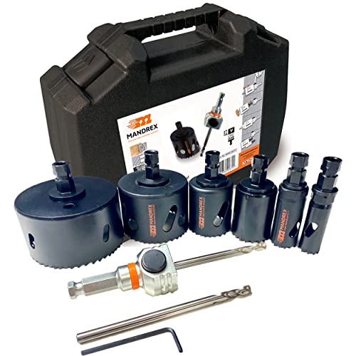 Mandrex | Lochsägen Set MHSE1002C EasyXcut 10-teilig Bi-Metall mit 45 mm Schnitttiefe für Stahl, Holz & PVC | Ø 19-83 mm von Mandrex Smart tools for every job