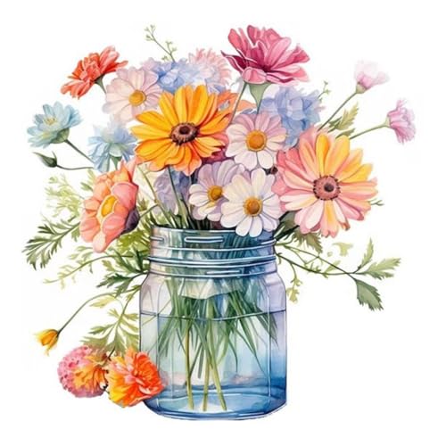 Blume Diamond Painting Erwachsene Blume Vase Diamant Painting Full DIY Diamant Kunst Malerei Stickerei Set Home Wand Dekor Geschenk 30x30cm von Mandun Art