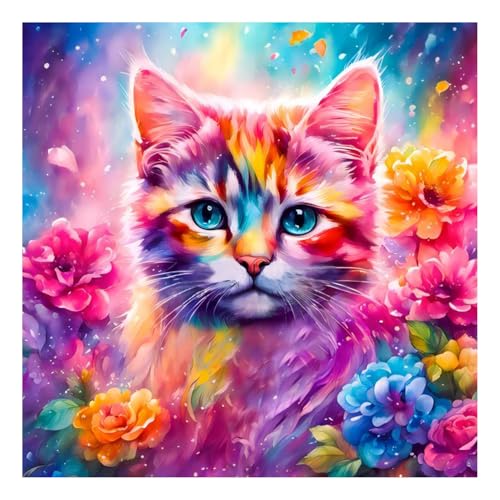 Diamond Painting Erwachsene Katze Schmetterling Rosenblüte Diamant Painting Full DIY Diamant Kunst Malerei Stickerei Set Home Wand Dekor 30x30cm von Mandun Art