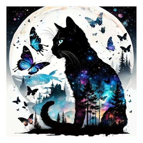 Diamond Painting Erwachsene Schwarze Katze Diamant Painting Full DIY Diamant Kunst Malerei Stickerei Set Home Wand Dekor 30x30cm von Mandun Art