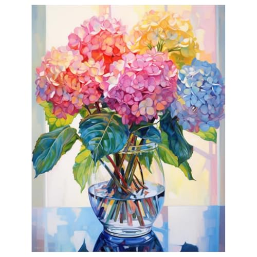 Hortensie Diamond Painting Erwachsene Blume Diamant Painting Full DIY Diamant Kunst Malerei Stickerei Set Home Wand Dekor Geschenk 30x40cm von Mandun Art