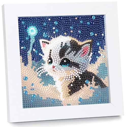 Katze Diamond Painting Kinder Mit Rahmen Katze Diamant Painting Bilder Kinder DIY Mosaikherstellung Arts Craft für Home Wand Decor Geschenk 18x18cm von Mandun Art