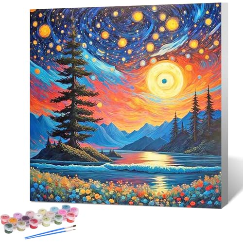 Landschaft Malen Nach Zahlen Erwachsene Landschaft Paint by Numbers Adult DIY Handgemalt Ölgemälde für Home Décor Geschenk mit Rahmen 20x20cm von Mandun Art