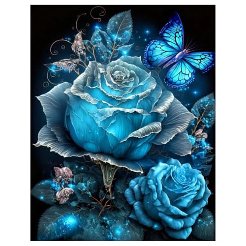 Rose Diamond Painting Erwachsene Blaue Rose Diamant Painting Bilder Full DIY Diamant Kunst Malerei Stickerei Set Home Wand Dekor Geschenk 30x40cm von Mandun Art