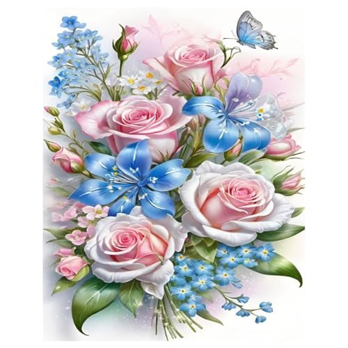 Rose Diamond Painting Erwachsene Rosa Rose Diamant Painting Full DIY Diamant Kunst Malerei Stickerei Set Home Wand Dekor Geschenk 30x40cm von Mandun Art