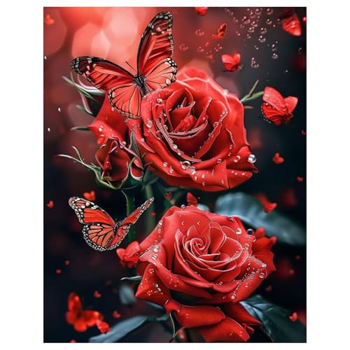 Rose Diamond Painting Erwachsene rote Rose Diamant Painting Full DIY Diamant Kunst Malerei Stickerei Set Home Wand Dekor Geschenk 30x40cm von Mandun Art