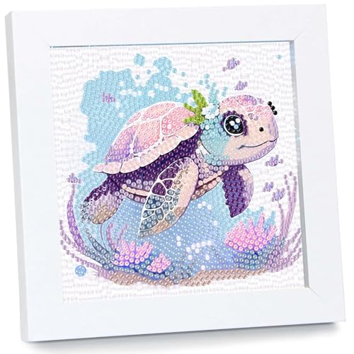 Schildkröten Diamond Painting Kinder Mit Rahmen Schildkröten Diamant Painting Bilder Kinder DIY Mosaikherstellung Arts Craft für Home Wand Decor Geschenk 18x18cm von Mandun Art