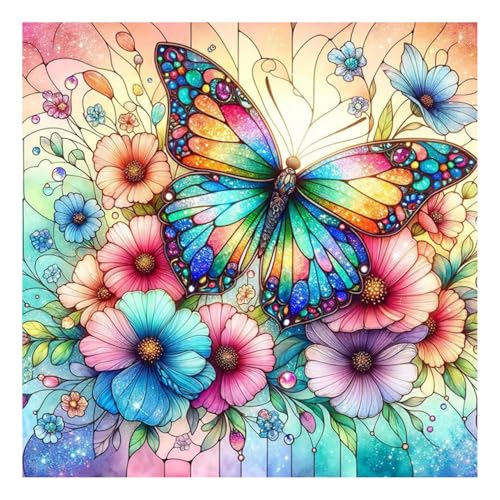 Schmetterling Diamond Painting Erwachsene Bunter Schmetterling Diamant Painting Full DIY Diamant Kunst Malerei Stickerei Set Home Wand Dekor 35x35cm von Mandun Art