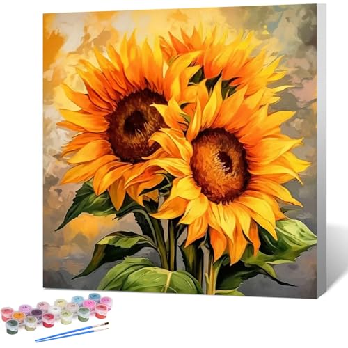 Sonnenblume Malen Nach Zahlen Erwachsene Sonnenblume Paint by Numbers Adult DIY Handgemalt Ölgemälde für Home Décor Geschenk mit Rahmen 20x20cm von Mandun Art