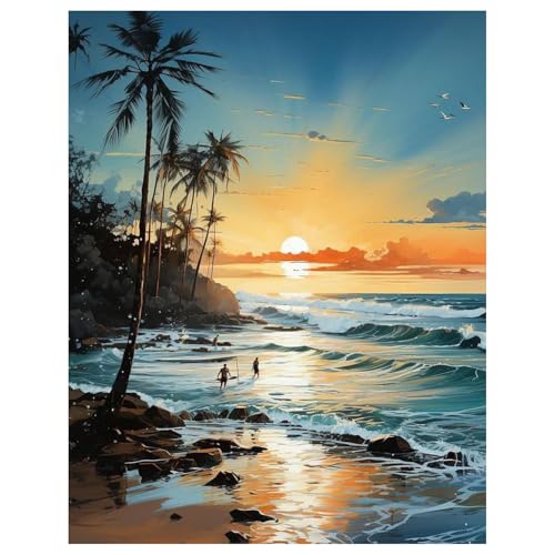 Strand Diamond Painting Erwachsene Sonnenuntergang am Strand Diamant Painting Full DIY Diamant Kunst Malerei Stickerei Set Home Wand Dekor 30x40cm von Mandun Art