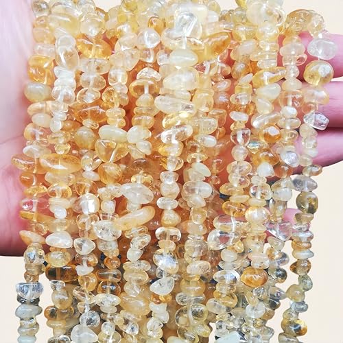 Manekieko Natürliche Citrin 5-10mm Unregelmäßige Tumbled Chip Perlen Für Die Schmuckherstellung, Heilkristall Gebohrt Lose Bead Strand DIY Craft Supplies(2 Stränge) von Manekieko