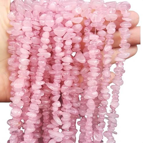 Manekieko Natürliche Rosenquarz 5-10mm Unregelmäßige Tumbled Chip Perlen Für Die Schmuckherstellung, Heilkristall Gebohrt Lose Bead Strand DIY Handwerkszeug Zubehör(2 Stränge) von Manekieko