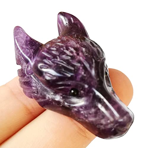 Manekieko Natürlicher Amethyst 40mm Wolfskopf Taschenkristalle Und Heilsteinfigur, Haped DIY – Schmuckanhänger von Manekieko