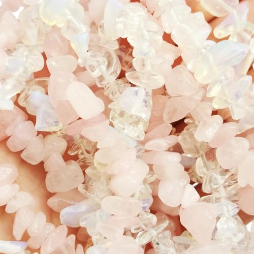 Manekieko Opalite+Rosenquarz 5-10mm Unregelmäßige Tumbled Chip Perlen Für Die Schmuckherstellung, Heilung Kristall Gebohrt Lose Bead Strand DIY Craft Supplies(2 Stränge) von Manekieko