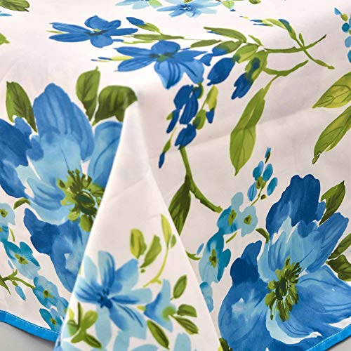 Manifattura Tessile Tischdecke mit Aquarell-Design, Reiner Baumwolle, Italienischer Fantasy-Druck - Fioroni Azzurro, Oval x6 180 von Manifattura Tessile