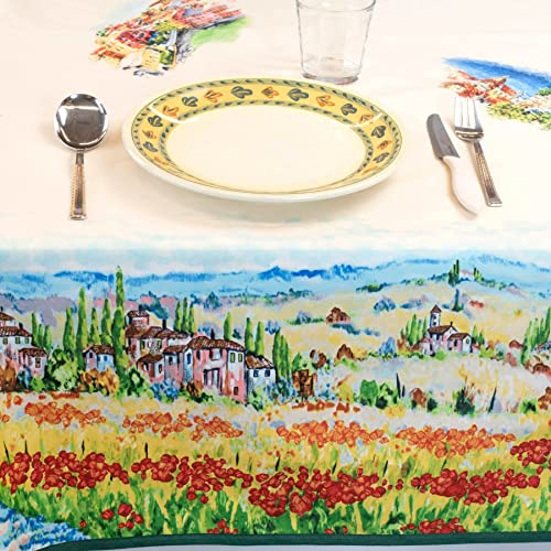 Manifattura Tessile Tischdecke mit Aquarell-Design, Reiner Baumwolle, Italienischer Fantasy-Druck - Landschaft, 2X Tischsets von Manifattura Tessile