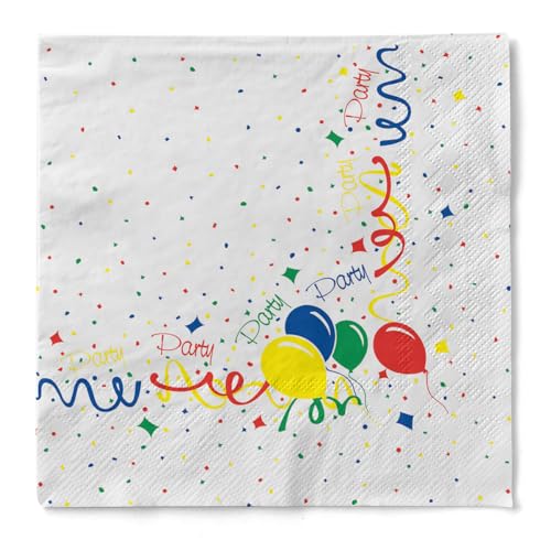 Mank GmbH Servietten aus Tissue 33 x 33 cm 1/4 Falz Dinner Serviette, hochwertige Einmal Serviette 100 Stück Party Papierserviette Karneval Fasching Geburtstag Ballons Konfetti von Mank GmbH