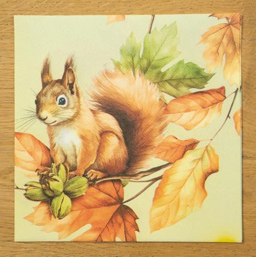 Mank Airlaid Servietten Skippy mit Eichhörnchenmotiv, 40 x 40 cm, 50 Stück – Premium Qualität für festliche Anlässe, Herbstliche Serviette von Mank