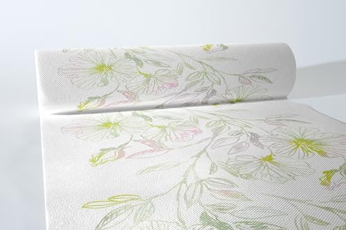 Mank Airlaid Tischläufer 40 cm x 24 m Tischdecken Rolle stoffähnlich, praktische Einmal Tischdecke 1 Rolle Frühling Sommer Blumen Floral Blumenwiese Läufer Kelani von Mank