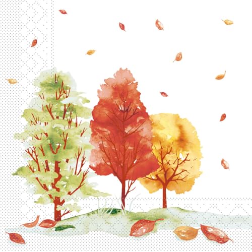 Mank Tissue Servietten Herbstwald, 40 x 40 cm, 100 Stück – Hochwertige Weiche Servietten mit Stimmungsvollem Herbstmotiv für Saisonale Tischdekorationen von Mank