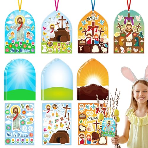 Manolyee Machen Sie einen „Ostern lebt er“-Aufkleber, Ostern-Jesus-Auferstehungsaufkleber-Ornamente - 36 Teile/Satz Religiöse Ostern Krippe Handwerk Christian Jesus DIY Handwerk - Christliche von Manolyee