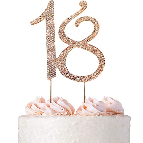 18 Zahl Kuchen Topper Strass, 18 Number Strass Cake Topper, 18 Jahrestag Kuchendekoration, 18. Geburtstagstorte Dekoration, 18 Zahl Kuchendeckel, Kuchendekoration für Erwachsene für Jubiläum (Gold) von Manqyi