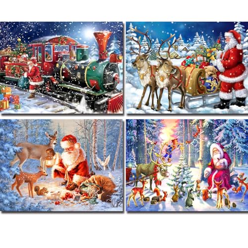 4 Stücke 5D Weihnachten Diamond Painting, Santa Claus DIY 5D Diamant Malerei Kit, Weihnachtsmann Kristall Strass Stickerei, Weihnachten Diamond Painting Set, für Home Wanddekoration (30x40CM) von Manqyi