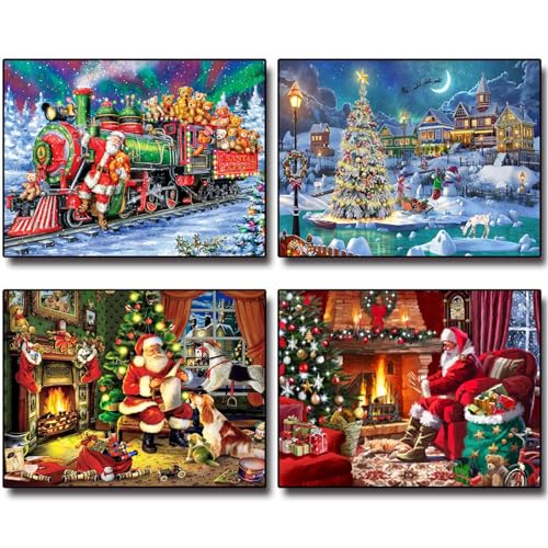 4 Stücke Diamond Painting Weihnachten, 5D Weihnachten Diamond Painting, Santa Claus DIY 5D Diamant Malerei Kit, Weihnachten Diamond Painting Set, für Home Wanddekoration (30x40CM) von Manqyi