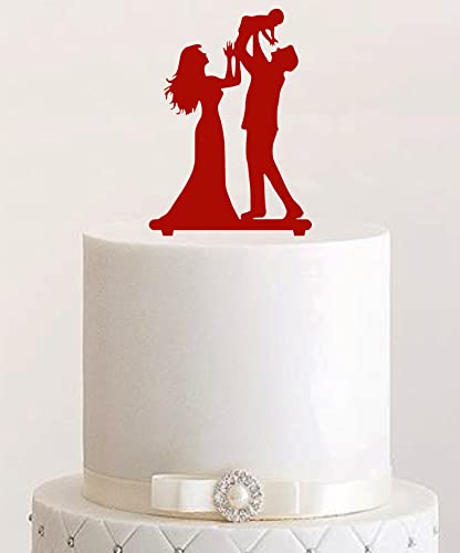 Cake Topper, Tortenstecker, Tortenfigur Acryl, Hochzeit Paar mit Kind Hochzeitstorte (Dunkelrot) von Manschin-Laserdesign