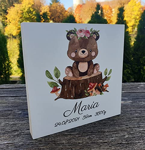 Manschin-Laserdesign Holzbild personalisiert mit Namen 15x15x2cm zum Hinstellen/Aufhängen 3D, Fotodirektdruck auf beschichtetes Birkenholz. Kinderzimmer Babyzimmer Deko (P2000) von Manschin-Laserdesign