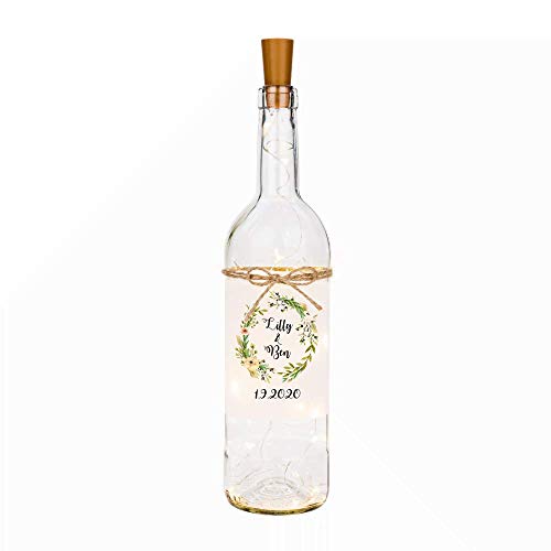 Manufaktur Liebevoll Flaschenlicht Geldgeschenk Hochzeit Hochzeitsgeschenke für Brautpaar Led Leuchtflasche personalisiert Name Datum Hochzeitsdeko Flasche Kleinigkeit Floral Boho von Manufaktur Liebevoll