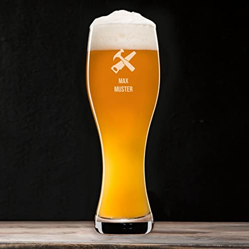 Manutextur Weizenglas Taverna - mit Name - Motiv Werkzeug - Weizen-Bierglas mit Gravur - Weißbierglas - personalisiert - graviert - persönliches Geschenk von Manutextur