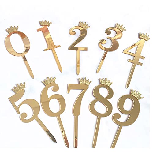 MaoNativey 10 Stück 0-9 Tortendeko Geburtstag Acryl Zahlen Krone Cupcake Topper Crown Anzahl GeburtstagstorteTorten Cupcake für Mädchen Kinder Geburtstag Taufe Party Glitzer Deko (Gold) von MaoNativey