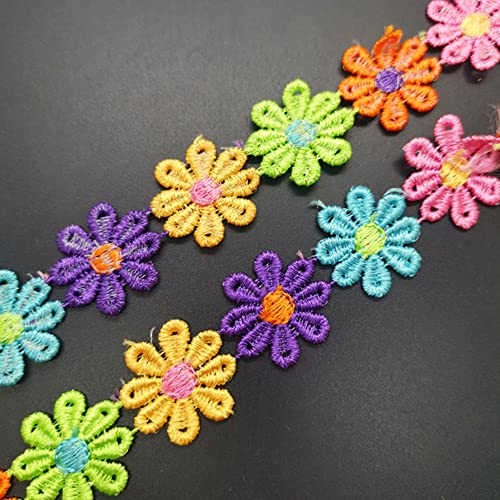 5 Yard 25mm Spitzenborte Blumen Vintage Zierband Borte Bänder Gänseblümchen Deko Spitzenband für Hochzeitskleid Haarband Dekoration,Kreatives DIY (Mehrfarbig) von MaoNativey