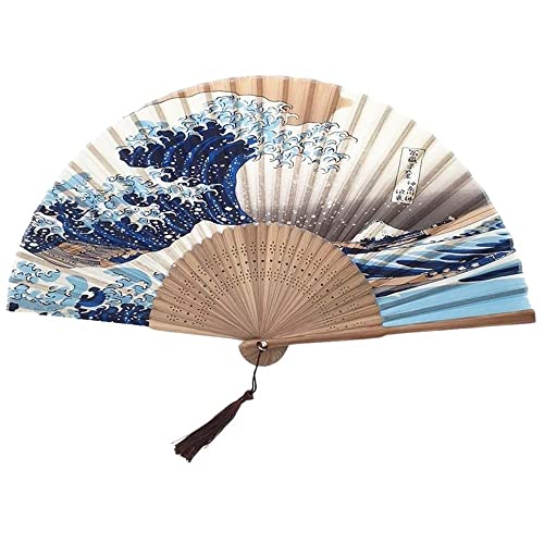 MaoNativey Faltbare Fächer Handfächer, Japanische Handfächer Kanagawa Sea Fächer Taschenfächer als Hochzeit Geschenk Party Kostüm von MaoNativey