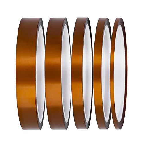 Hitzebeständig Klebeband, Hochtemperatur Kapton-Klebebänder, Polyimid 3 mm, 6 mm, 8 mm, 12 mm, 15 mm zum Maskieren, Übertragen, Sublimieren, 3D-Drucken (5er-PACK) von MaoXinTek