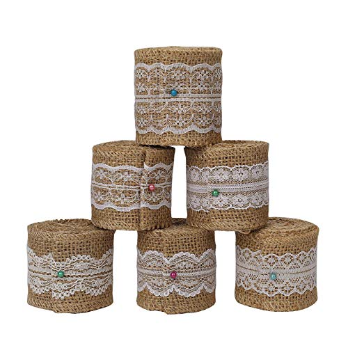 Juteband Spitzenband für DIY Handwerk, 6 Rollen Vintage Hessische Natürliche Sackleinen Band Rustikale Hochzeit Party Weihnachten Deko, und Geschenkverpackung von MaoXinTek