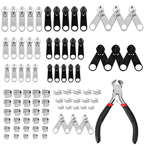 Reißverschluss Reparatur Set 85Pcs Metall Reißverschluss Ersatz Schieber Kit mit Reißverschluss Installieren Sie Zangen für Taschen Jacken Zelte Gepäck Schlafsack Silber und Schwarz von MaoXinTek