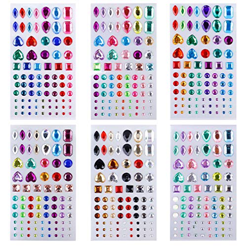 Strasssteine Aufkleber Selbstklebende Klebrige Edelsteine Bling Jewels Juwel Kristall Sticker für Gesicht, Make-up, Nägel, Scrapbooking-Verzierungen, Kinder Handwerk DIY-6 Blätter 486 Stück von MaoXinTek