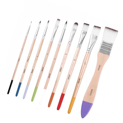 9Pcs Professionelle Pinsel Nylon Borsten Pinsel Für Künstler Anfänger Öl Acryl Aquarell Rock Leinwand Malerei von Maouira