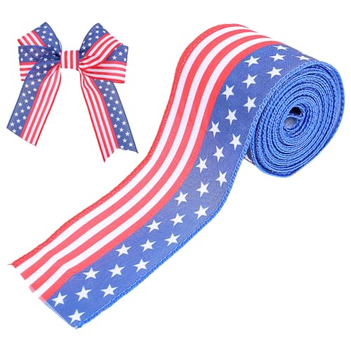 Patriotics Drahtbänder, 6,3 cm, 4. Juli, Jutebänder für große Schleifen, Kranz, Outdoor-Dekorationen, weiß-blaue Bänder von Maouira