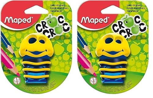 Maped - Bleistift-Anspitzer, Dosen-Anspitzer CROC CROC Raupe, für dünne und dicke Stifte - grün, gelb, pink (Packung mit 2) von Maped Helix USA