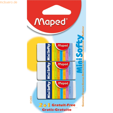 30 x Maped Radierer Mini Softy Plastik 18x12,5x39mm VE=3 Stück Blister von Maped