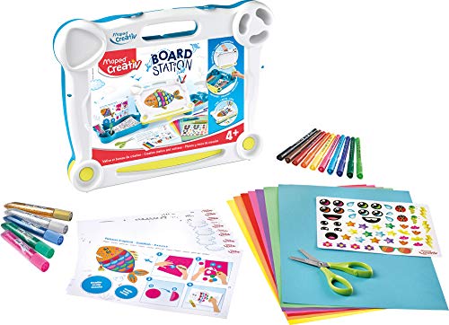 Maped CREATIV 907022 - Kreativ-Koffer, Aktivitäten-Koffer BOARD STATION - inkl. 10x Filzstifte, Sticker, 5x Glitzer-Klebestifte, Schere, buntes Papier, sortiert von Maped