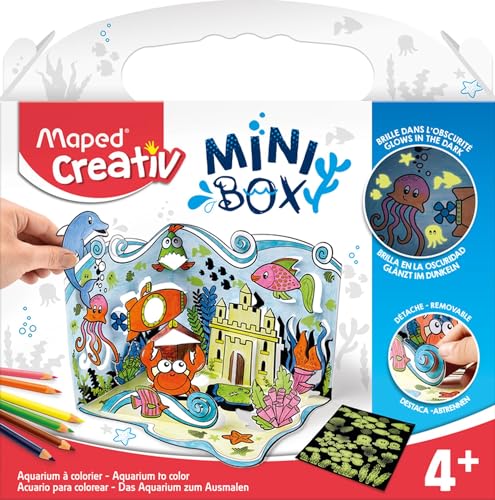 Maped CREATIV - Bastel-Set, Kreativ-Set Aufsteller AQUARIUM MINI-BOX - inkl. 25x Leucht-Sticker, 6x Buntstifte von Maped