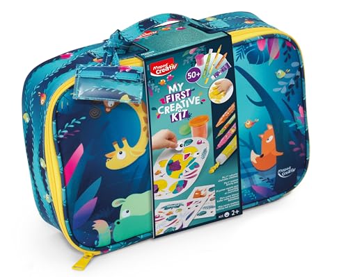 Maped Creativ – Koffer mit mehr als 50 Teilen Jungle Fever – kreative & bunte Aktivitäten – Buntstifte, Filzstifte und Kreiden Jumbo + Fingerfarben, Modelliermassen, Aufkleber, Zubehör – 2 bis 5 Jahre von Maped